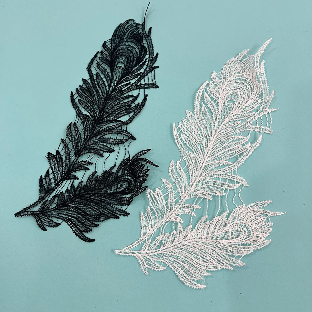 1 Pair Embroidery White Black Feather Patch For Wedding Headwear DIY Craft Accessories
