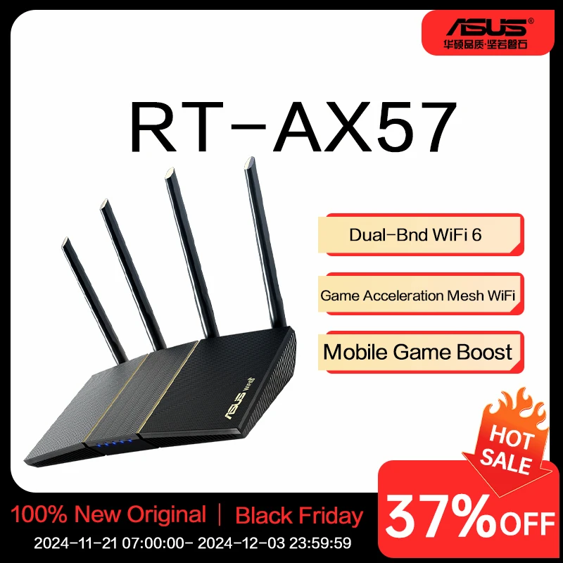 ASUS RT-AX57  Gaming Router Dual-Bnd WiFi 6 Game Acceleration Mesh WiFi,MU-MIMO, Mobile Game Boost, Streaming,Gaming