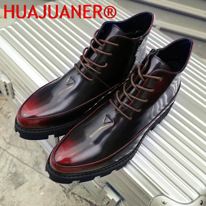Men Casual Natural Leather Boots High Top Motorcycle Boots Men Non-Slip Cowboy Botas Lace-up Hiking Shoes Bota Masculina