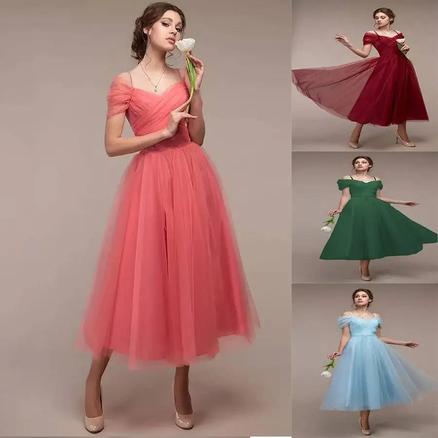 

Summer and New Spring Mesh Women's Dress Sexy One Neck Strap Wedding Bridesmaid Dress 2025 Summer Dress Robe Vestido Women