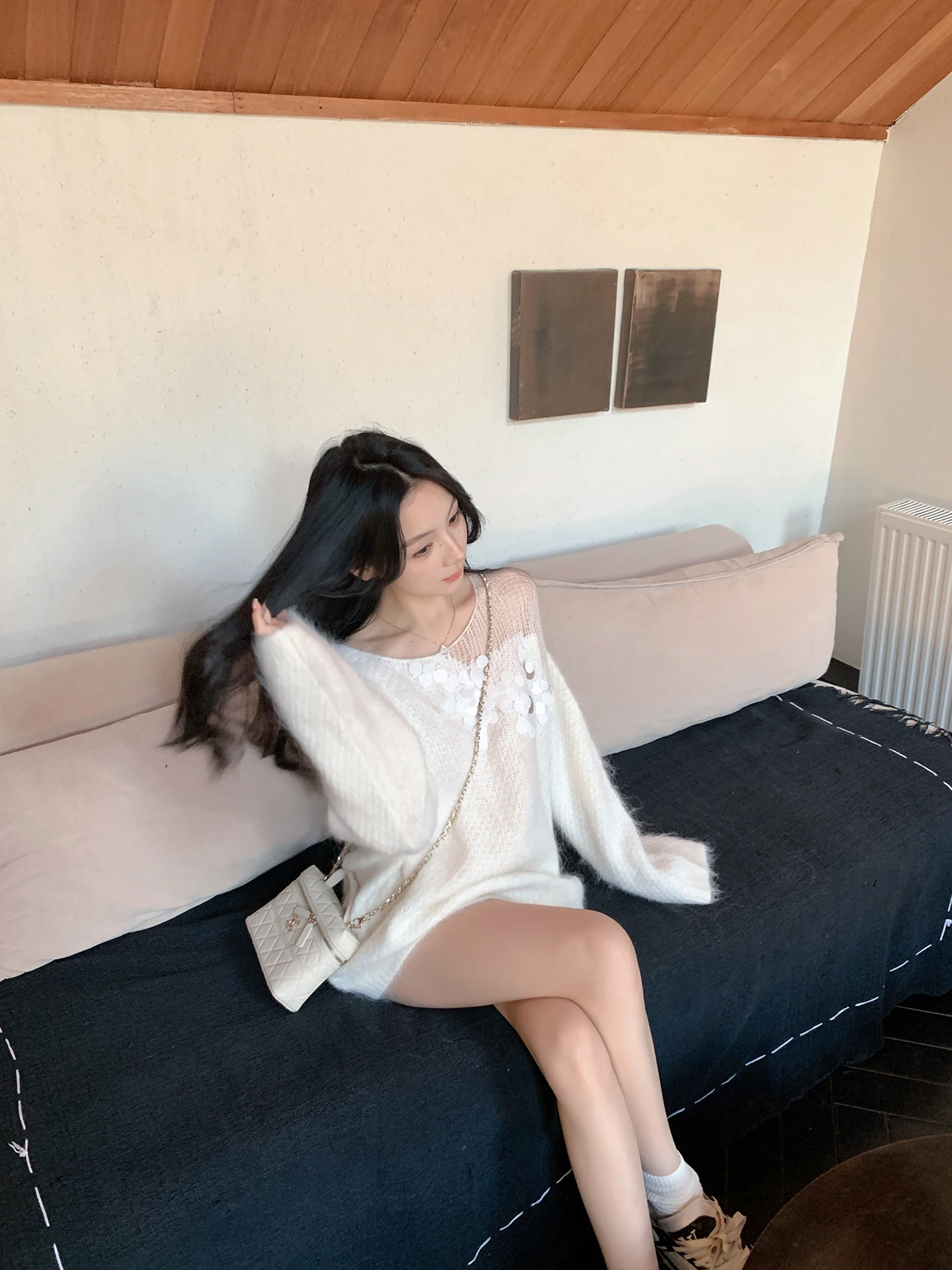 

ZhouYeye Alpaca Wool Blend Hollow out Sweater Lazy Sle Women's Pure Desire Top Winter 2025 Sweet Sle Long Sve Sweater