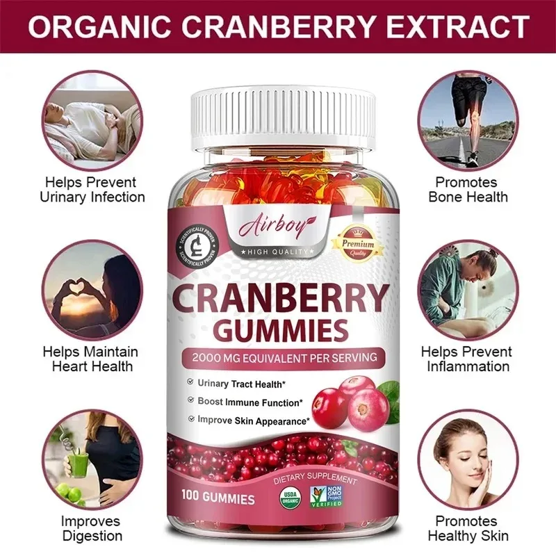 

Cranberry Gummies - Kidney Cleansing, Antioxidant, Promotes Urinary Tract and Bladder Health, Immune Support, Metabolism