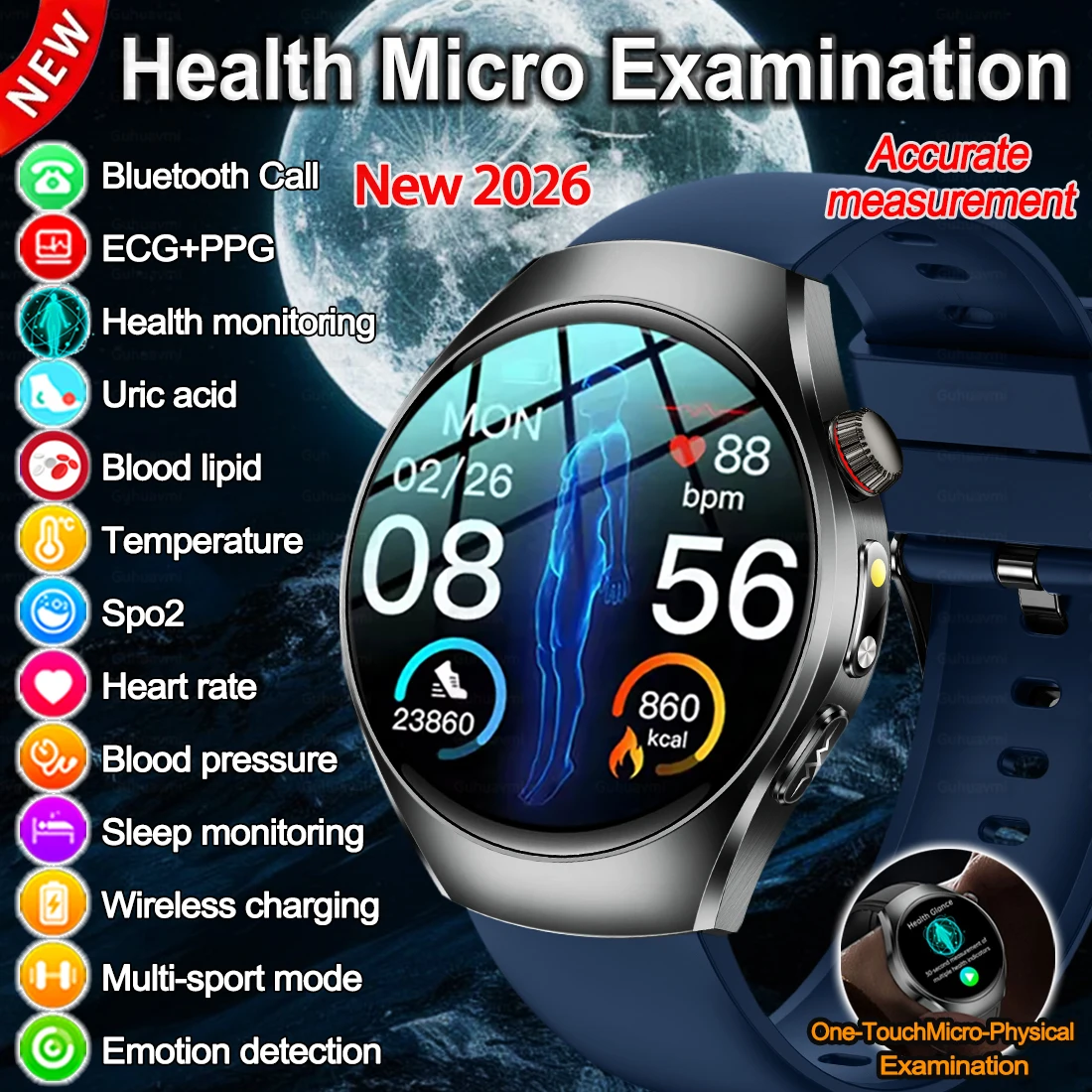 

2026 Лучшие новые умные часы с пятью органическими экзаменами здравоохранения, ЭКГ + PPG, мочевая кислота, кровяное жировое сообщение, Bluetooth, спортивный локатор, умные часы для мужчин