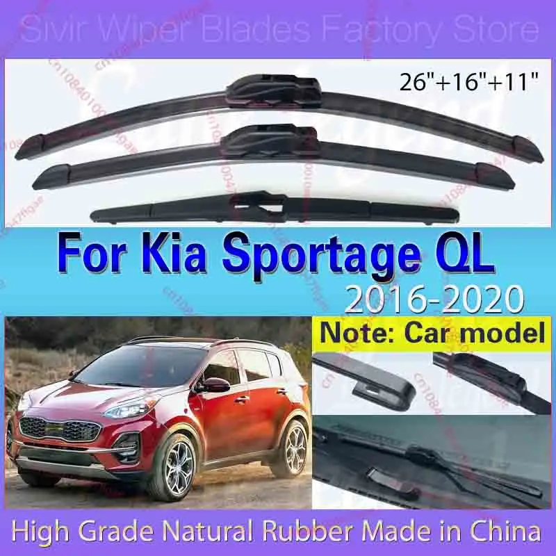 

For Kia Sportage QL 2016 2017 2018 2019 2020 Car Front Rear Wiper Blades Windshield Windscreen Window Car Rain Brush 26"16"11"