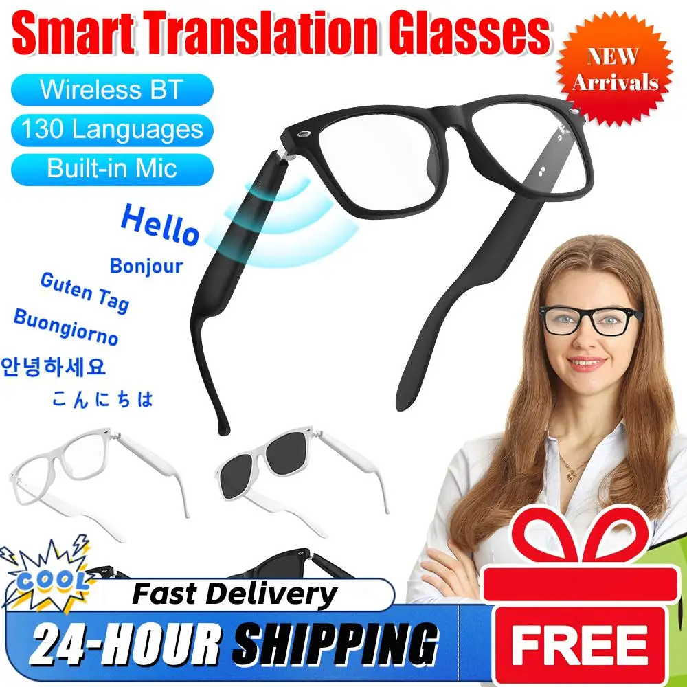 

Интеллектуальные очки для перевода с функцией музыкальных наушников, Bluetooth-гарнитура, беспроводные солнцезащитные очки, многофункциональный переводчик в реальном времени