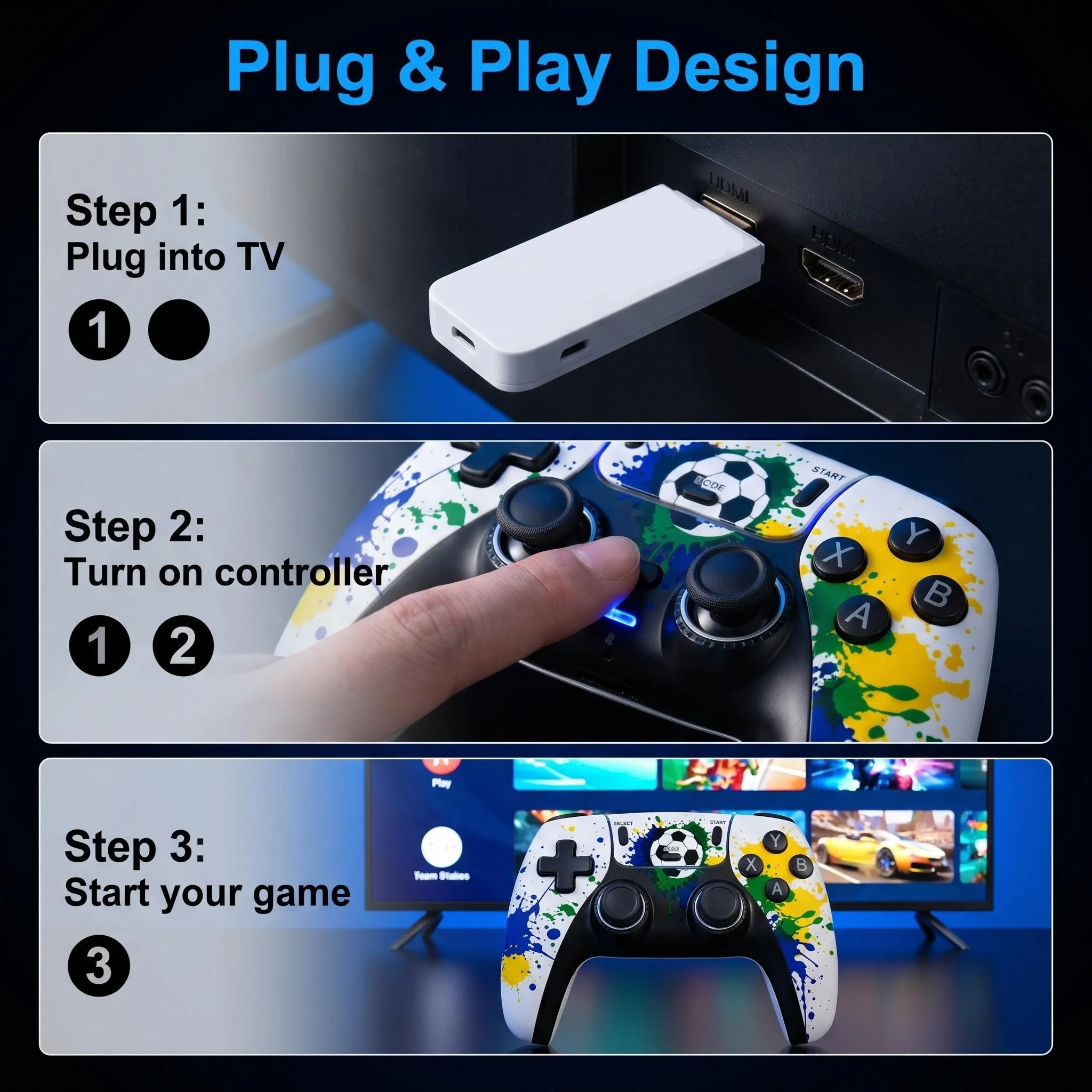 Dual 2Pcs Football Themed Wireless Gamepad Set Fashion Paint Splash Surface Stable Wireless Connection Precise Button Control