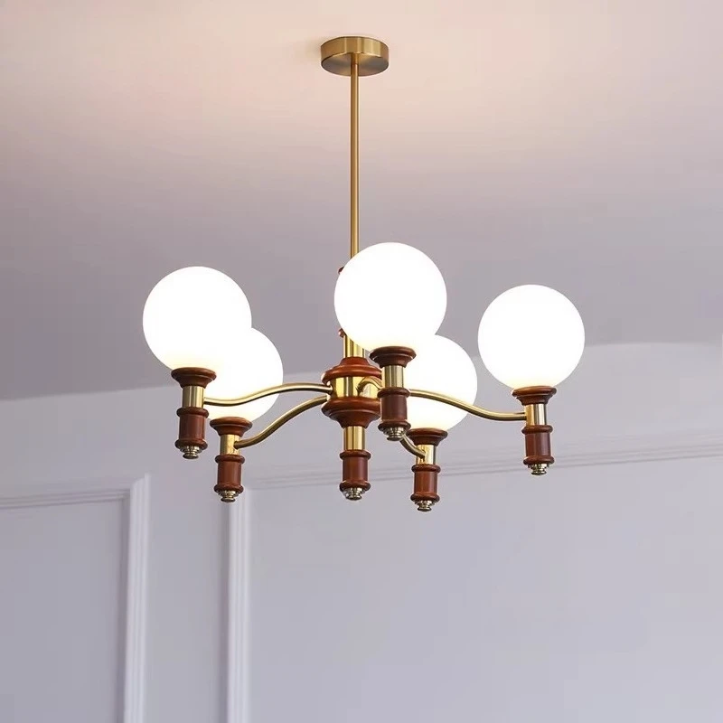 

Американские светодиодные люстры из белого стекла, золотые подвесные светильники из кованого железа для гостиной, спальни, ресторана, кухни, деревянные подвесные светильники