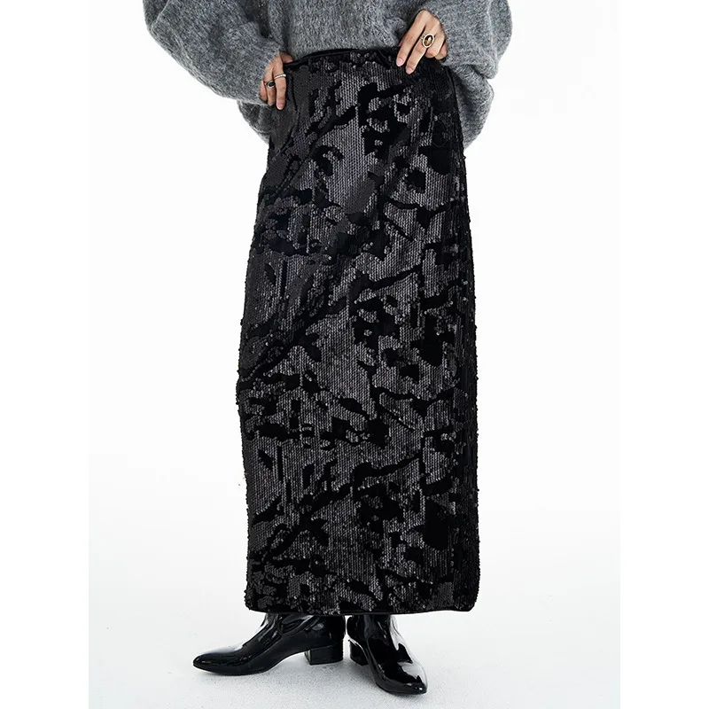 

Autumn and Winter Patterned Hip Skirt French Temperament Split High Waist Overskirt