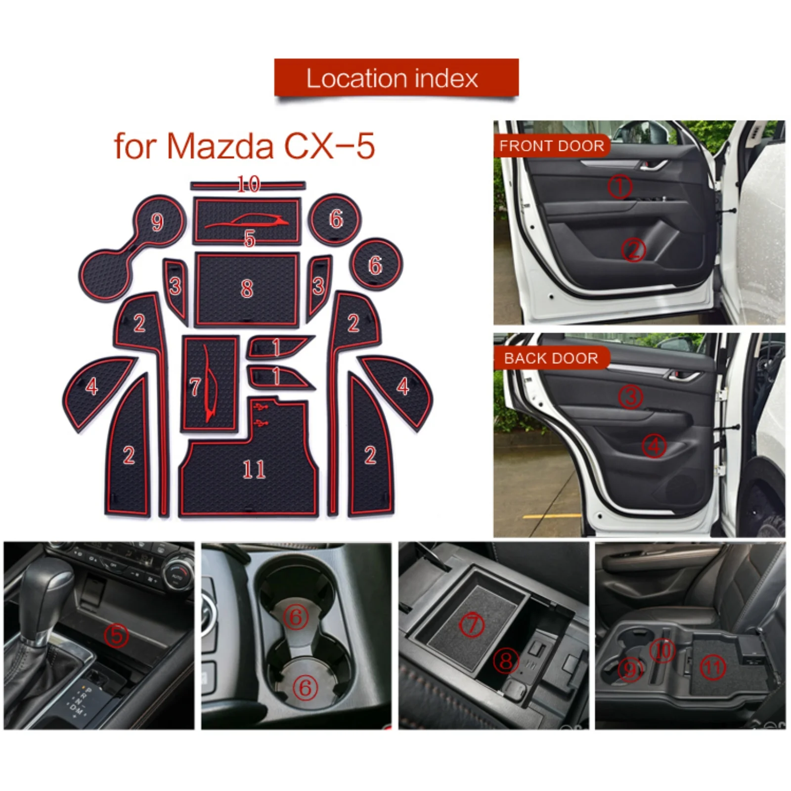 for Mazda CX-5 2017- 2022 Anti-Slip Gate Slot Mat Rubber Door Groove Pad Cup Holder Coaster Car Interior Accessories