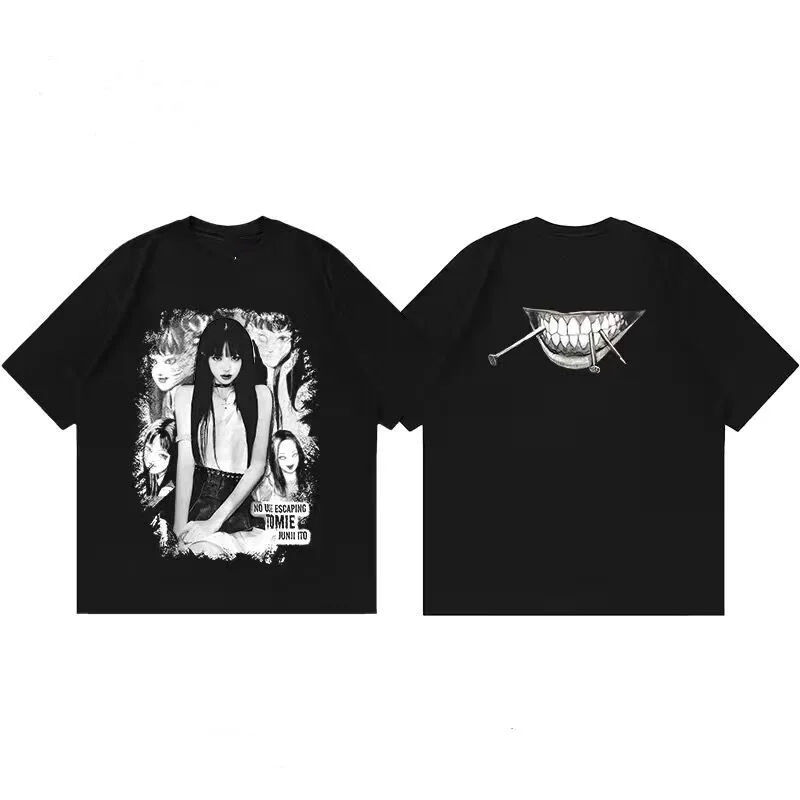 Vintage Tomie Kawakami T Shirt Cotton Printed Cartoon Tomie Junji Ito Tshirt for Women Oversized Black Summer Top Y2k Streetwear