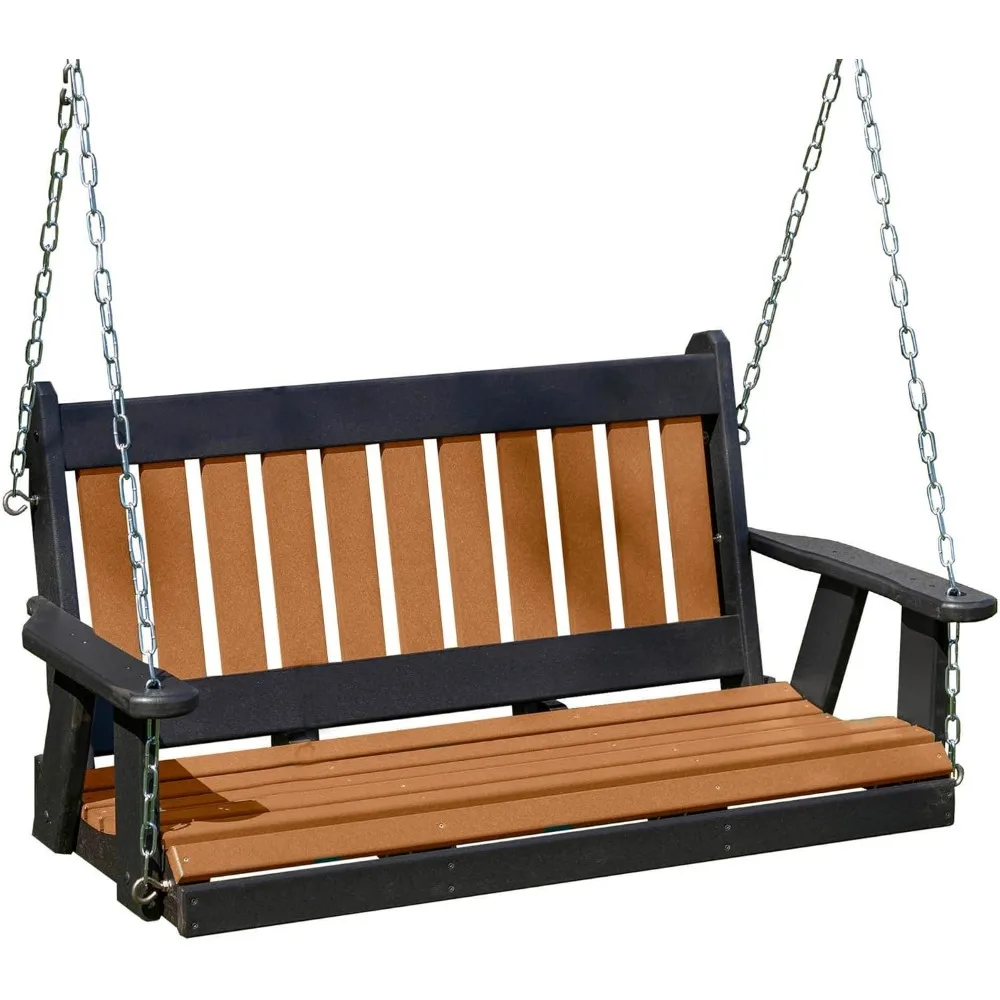 Mission Poly Lumber Wood 5FT Porch Swing Amish Craftsmandship Made in USA HDPE with No Wood fibers 1000 lbs Limit. Stainless Ste