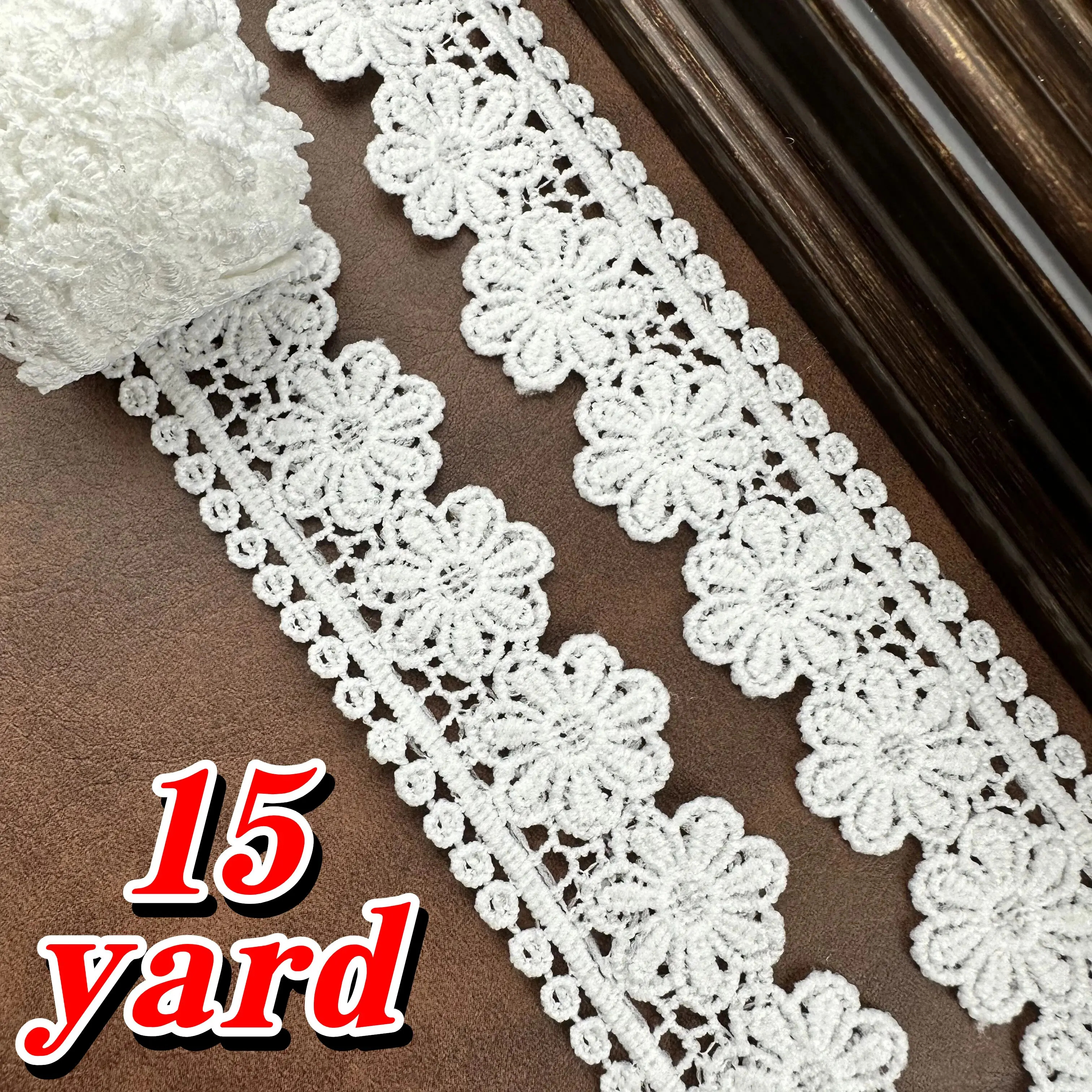 15 yardas de exquisito adorno de encaje floral de margaritas bordadas, ancho 1,38 pulgadas, 15/10/5/3/1 yardas, adecuado para costura y manualidades, sastrería DIY, diademas, lazos, accesorios para manualidades de cost