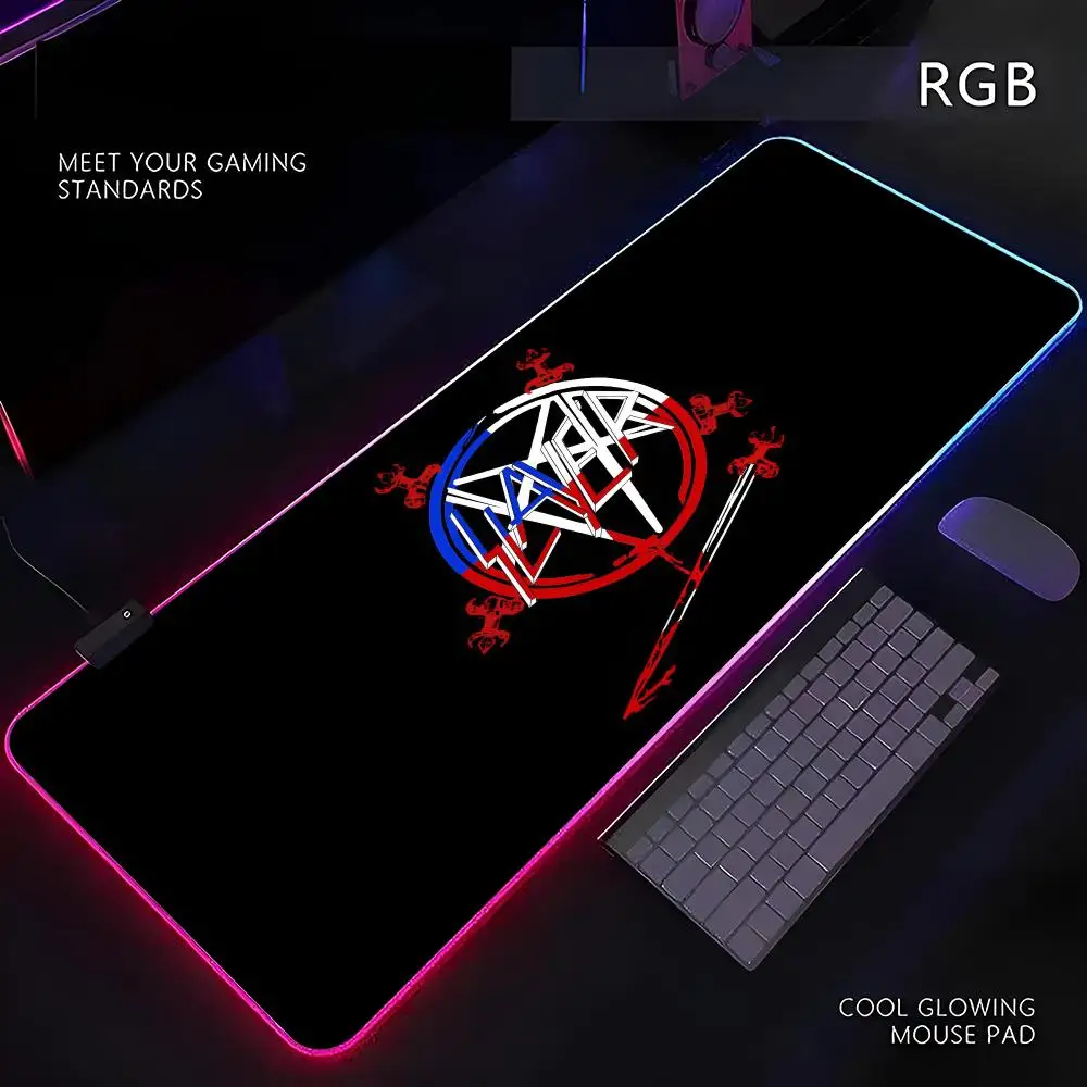 Slayer Mouse Pad RGB Gamer LED Light Mouse Mat Peripherals Mousepad Computer Desk Mat XL Mice Keyboard Carpet