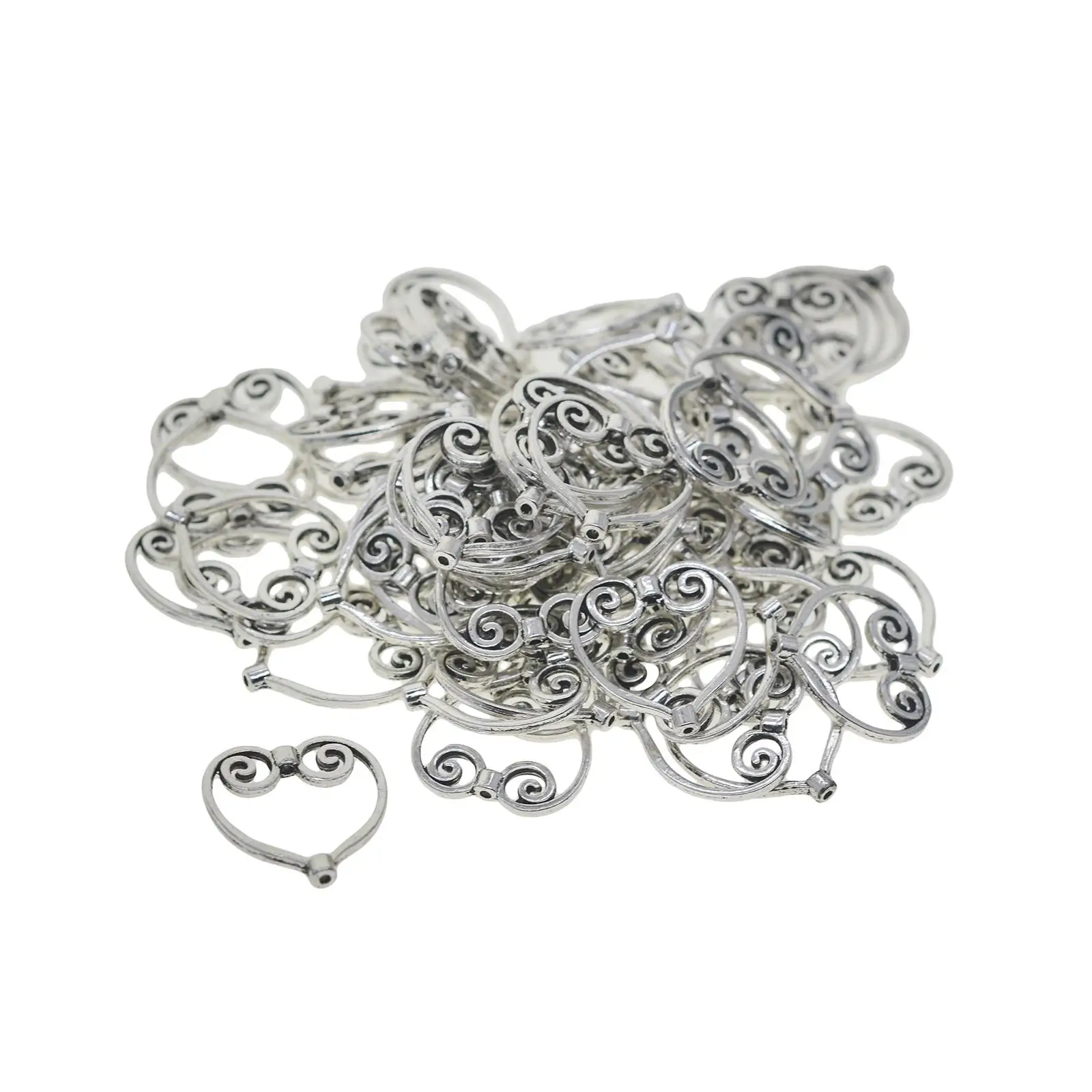 Retro Coração Beads Encantos, Moda Metal Descobertas, Fit para Brincos, Artesanato DIY Pulseira, Brinco Pingente para Seu Aniversário, Hairpin, 50 Pcs