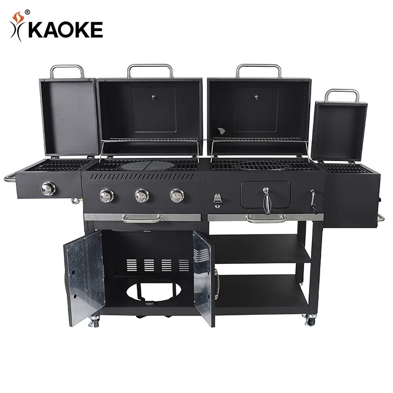 33 Inch Bbq Gas Grill 3 Burners Parts Trolley Black Gas Grill Outdoor Charcoal Grill Smoker Infrared Side burner
