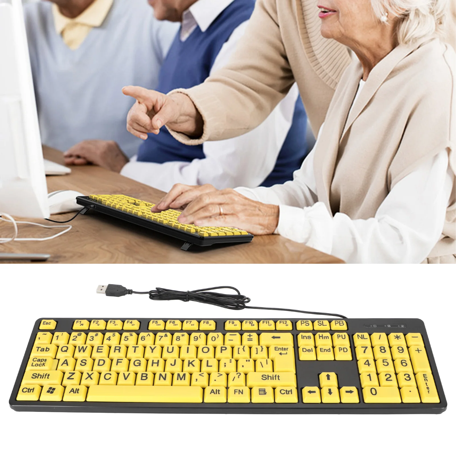 104 Keys Large Print Computer Keyboard USB Wired Keyboard For Students Elderly Visually Impaired Individuals