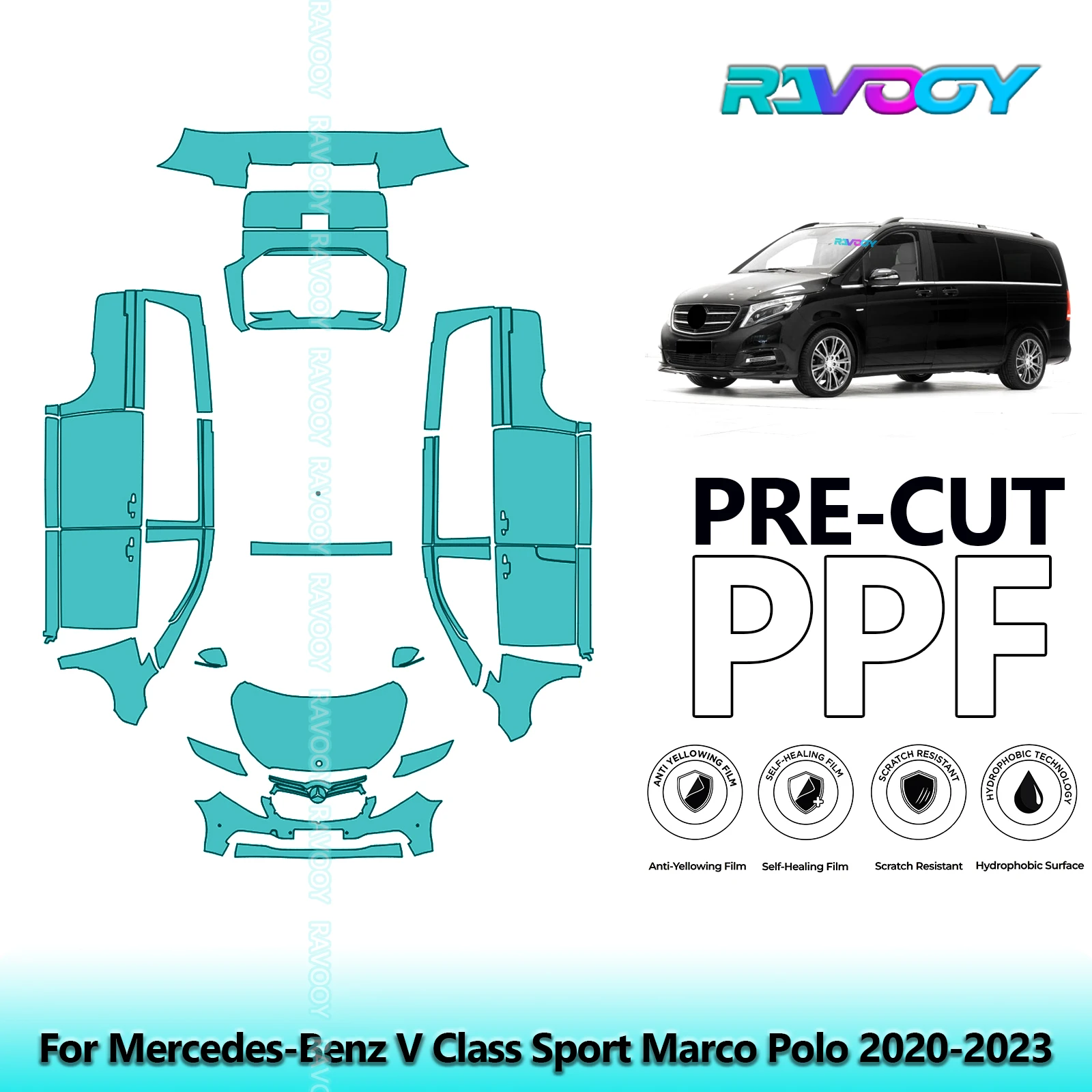 

Full Vehicle Clear Bra Precut PPF Paint Protection Film For Mercedes-Benz V Class Sport Marco Polo 2020-2023