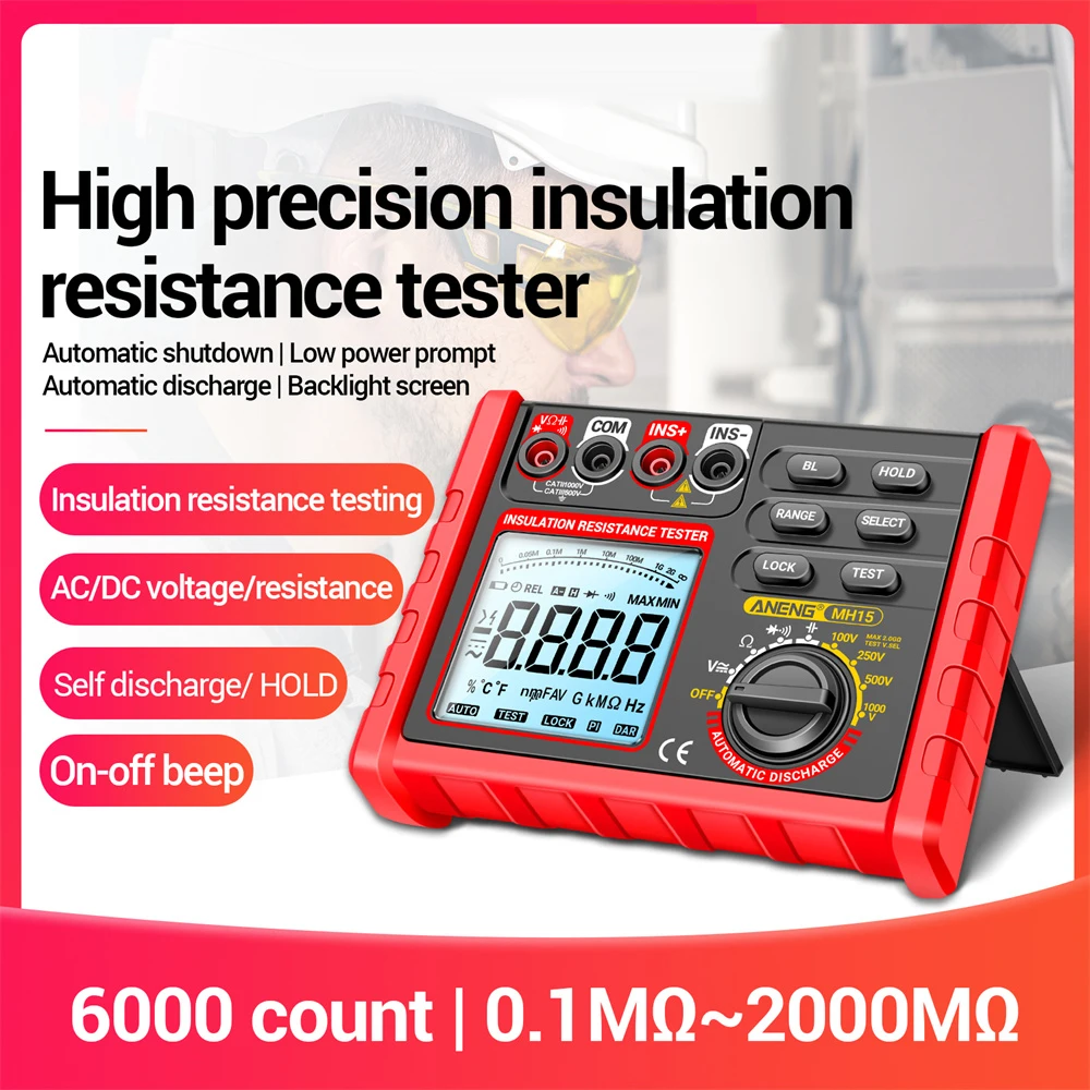 ANENG MH15 Resistenza Isolante Misuratore Digitale Multifunzionale Scarica Automatica Tensione AC/DC LCD Megohmmetro Tester Strumenti