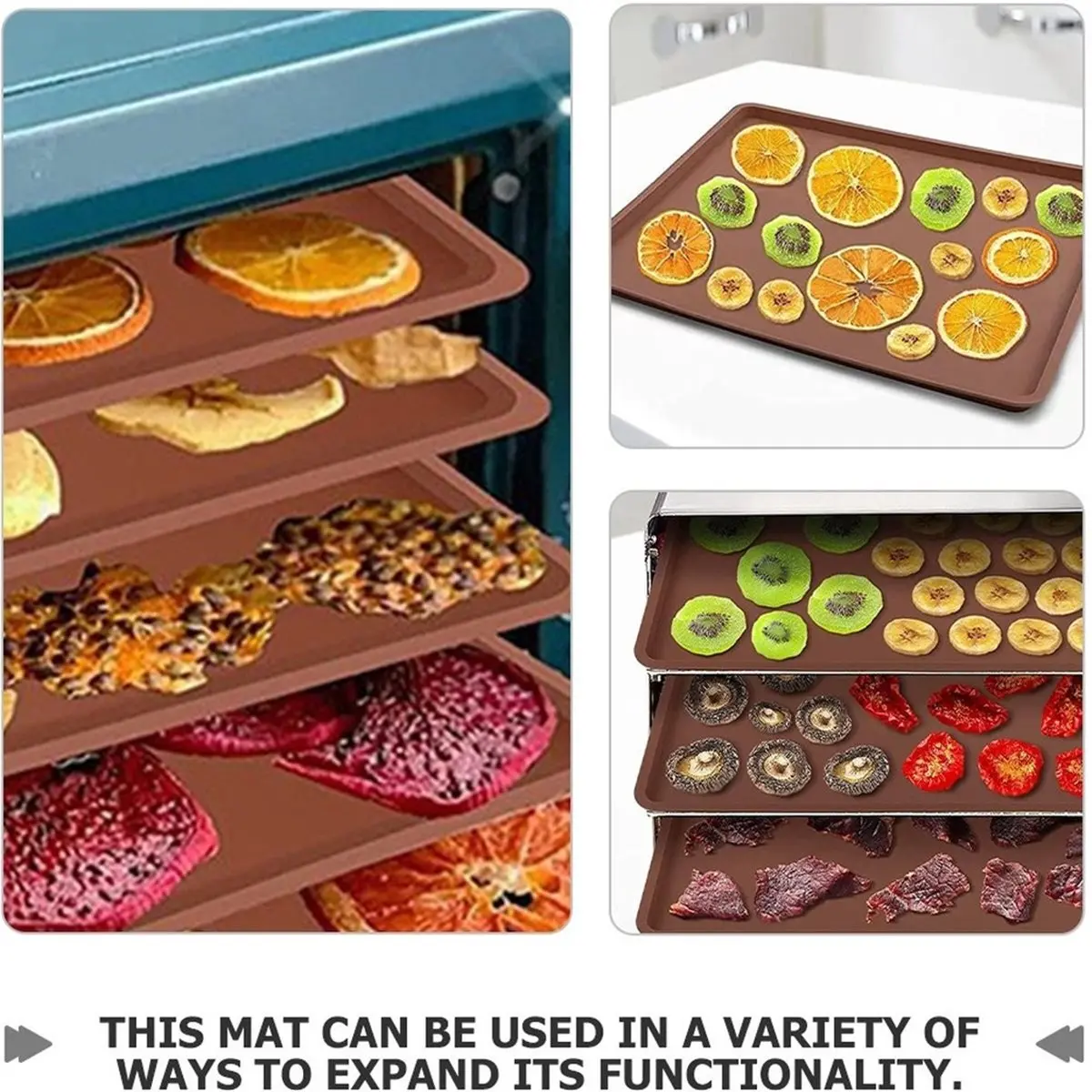 4pcs Reusable Non-Stick Silicone Dehydrator Sheets - Compatible with Most Food Dehydrators and Ovens, Easy to Clean.