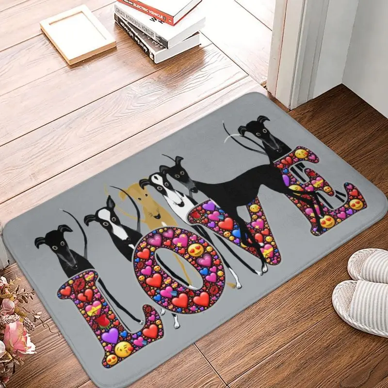 Custom Love Hounds Doormat Mat Anti-Slip Greyhound Whippet Sighthound Dog Bathroom Kitchen Garden Rug Carpet 40*60cm