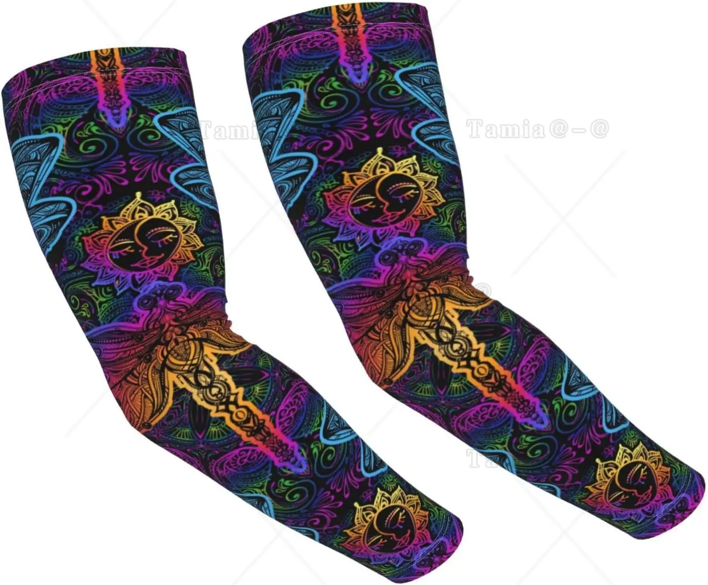 Indian Mandalas Dragonfly Print Arm Sleeves Cooling UV Sun Protection Sports Compression Golf Basketball Arm Sleeves