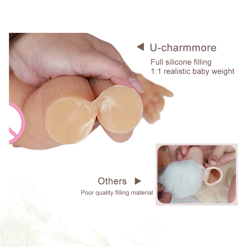 U-charmmore 47cm 3KG Full Silicone Reborn Girl Baby Doll Toys Full body Soft Silicone Realistic Toys Bebe for Children Doll Gift