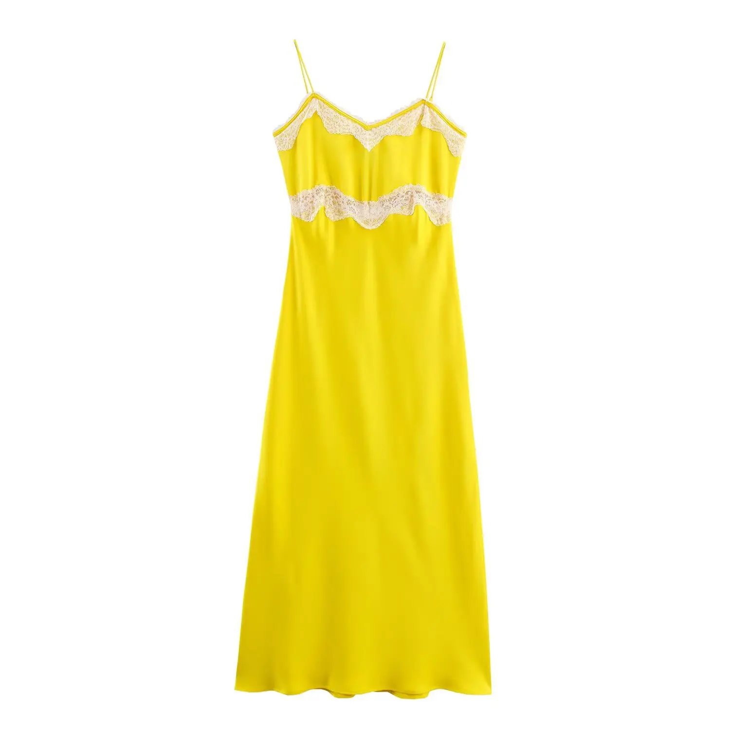 Elegant V-Neck Sleeveless Lace Splicing Women's Party Dress Slim High Street Style Female Sling Dress Sexy Fashionable