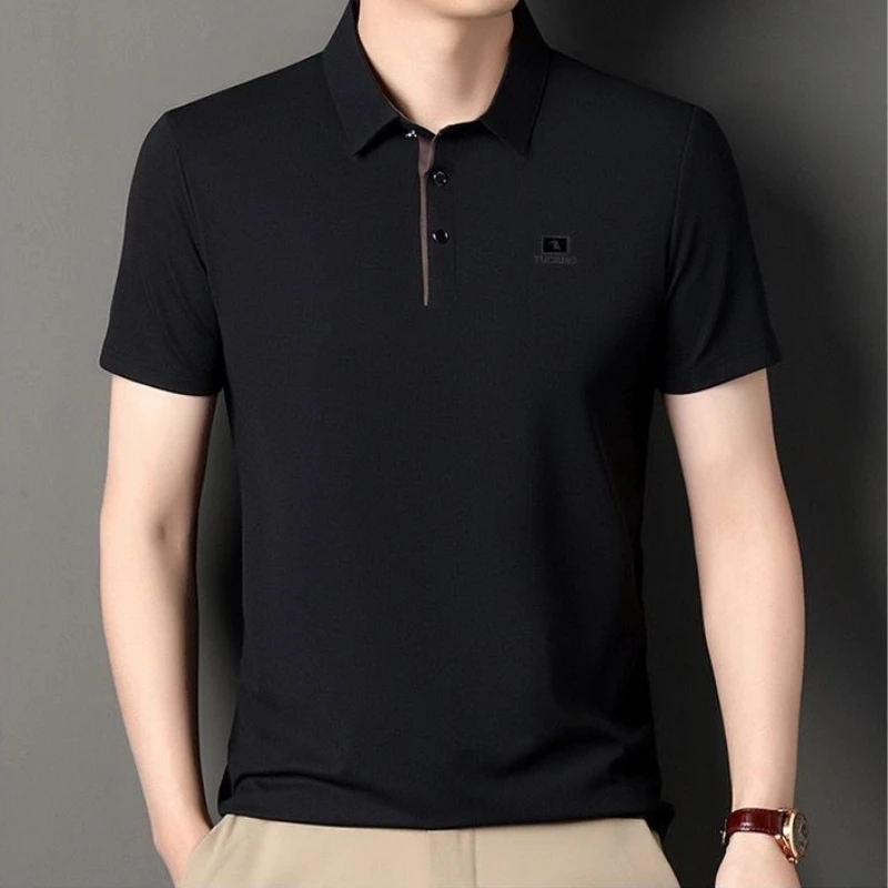Luxury Brand Ice Golf Shirt Men Polo Shirt Summer Short Sleeve T-shirt Button Tops Slim Business