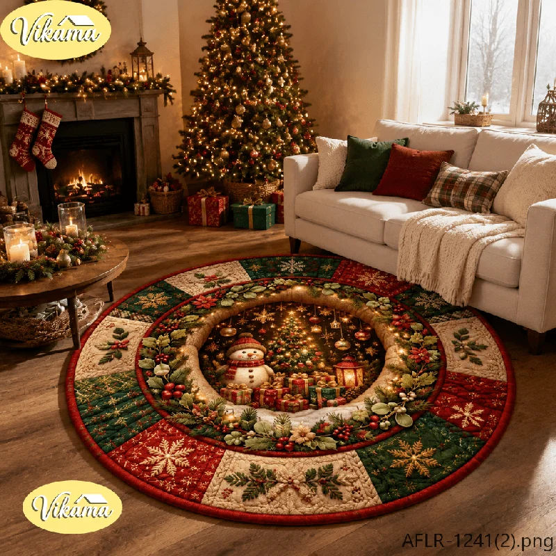 VIKAMA Round Christmas Rug Ornaments Mistletoe Gifts Print, Soft Fluffy Flannel Non-Slip Mat for Living Room Home Holiday Decor