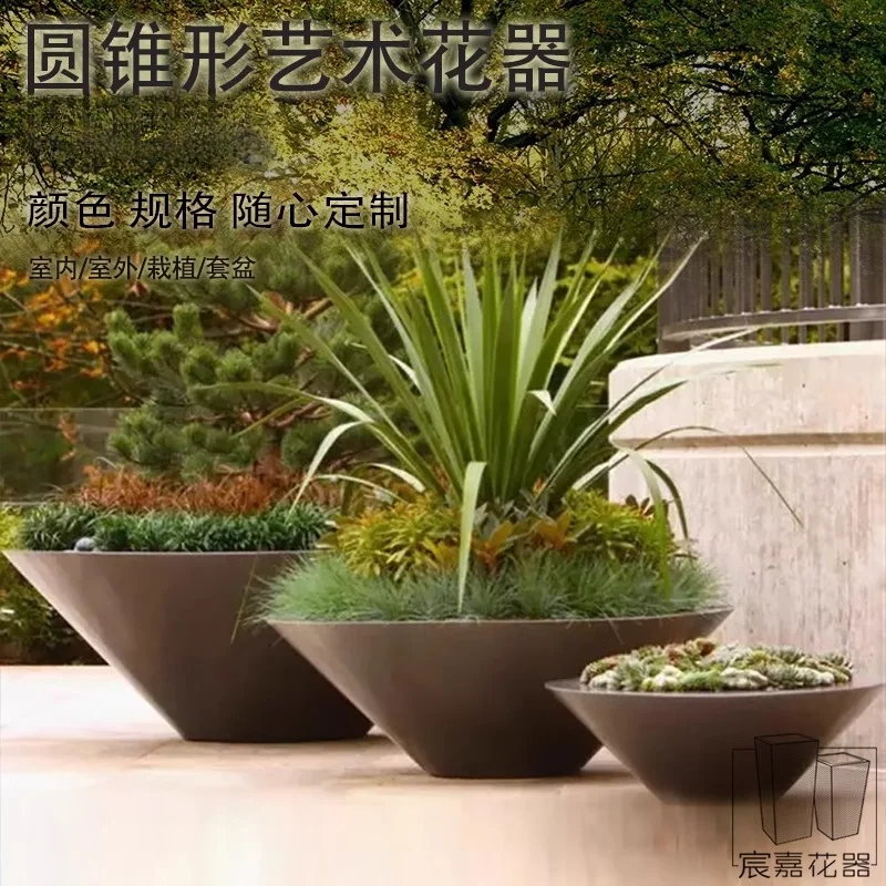 Flower pot, conical combination stainless steel flower pot, conical metal flower pot