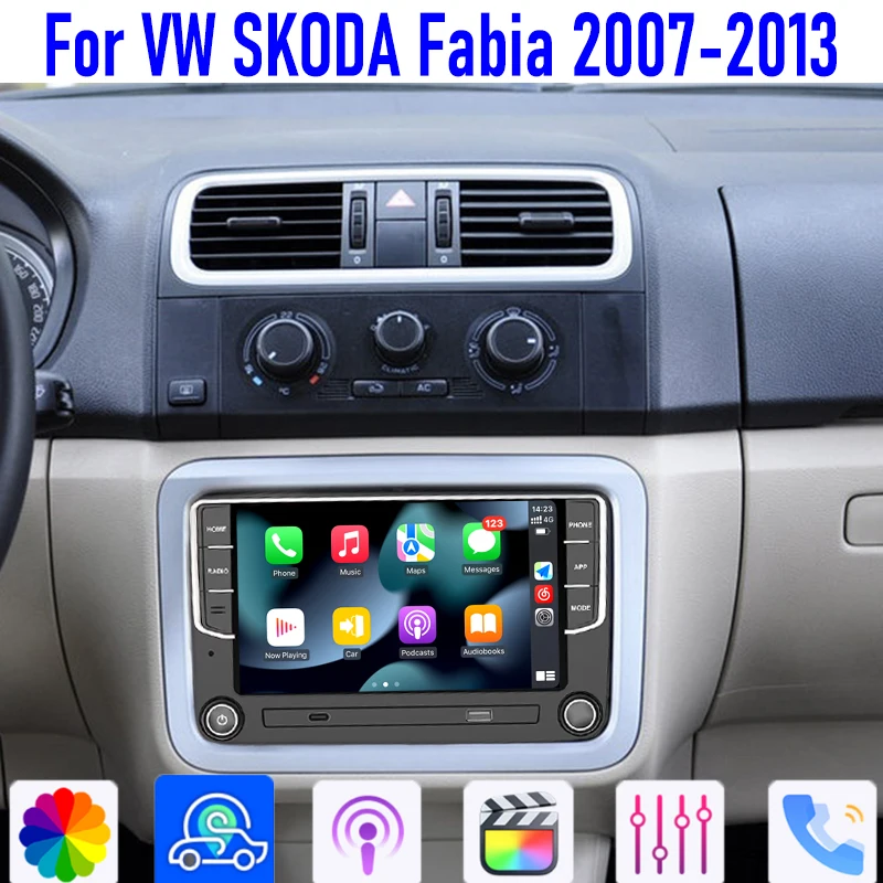 

7'' For VW SKODA Fabia 2007-2013 Wireless Apple Carplay Android 13 Auto Car Stereo Radio Head Unit Camera Canbus GPS WIFI 4-64GB