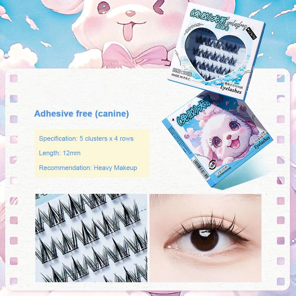 4 rangées de faux cils série animaux mignons, sans colle, pour débutants, sans colle nécessaire, Extension de cils quotidienne, DIY