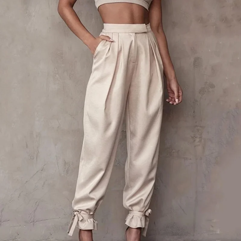 Women High Waist Fashion Casual Straight Pants 2024 Solid Color Belt Trousers Long Cargo Bunched Pant for Female Streetwear Pop