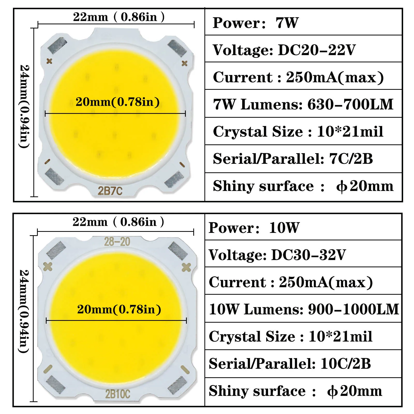 Imagem -03 - High Power Led Cob Bulb Chip Downlight Diodo Iluminação Faça Você Mesmo Kit 3w 5w 7w 10w 12w 15w 100 Pcs Lot