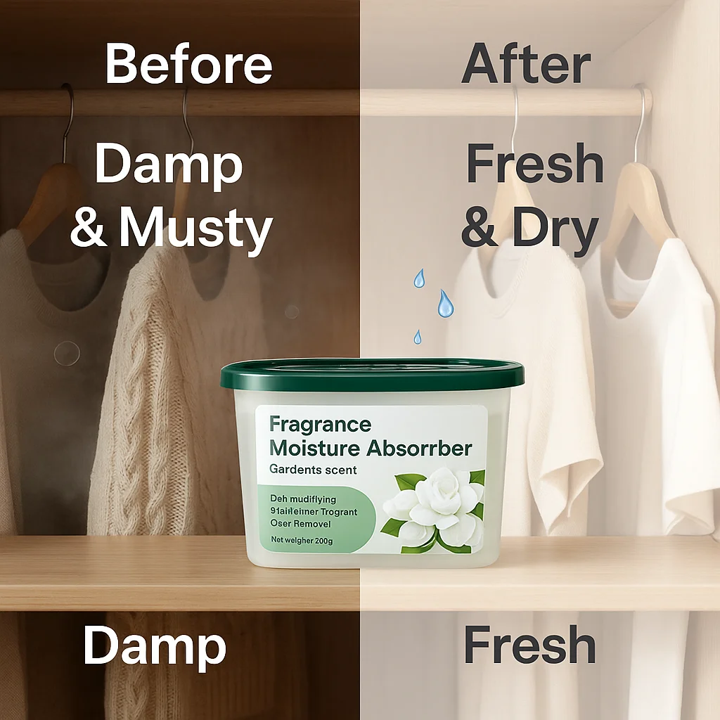 Boîte absorbant l'humidité au parfum Gardenia – Déshumidification puissante, anti-moisissure et élimination des odeurs pour placard, salle de bain, cuisine, rangement –