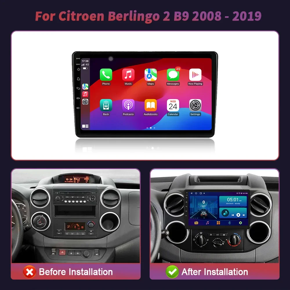 Android 14 Carplay Auto For Citroen Berlingo 2 B9 2008 - 2019 Car Radio Multimedia Video Player 5G Wifi GPS Navigation Head Unit