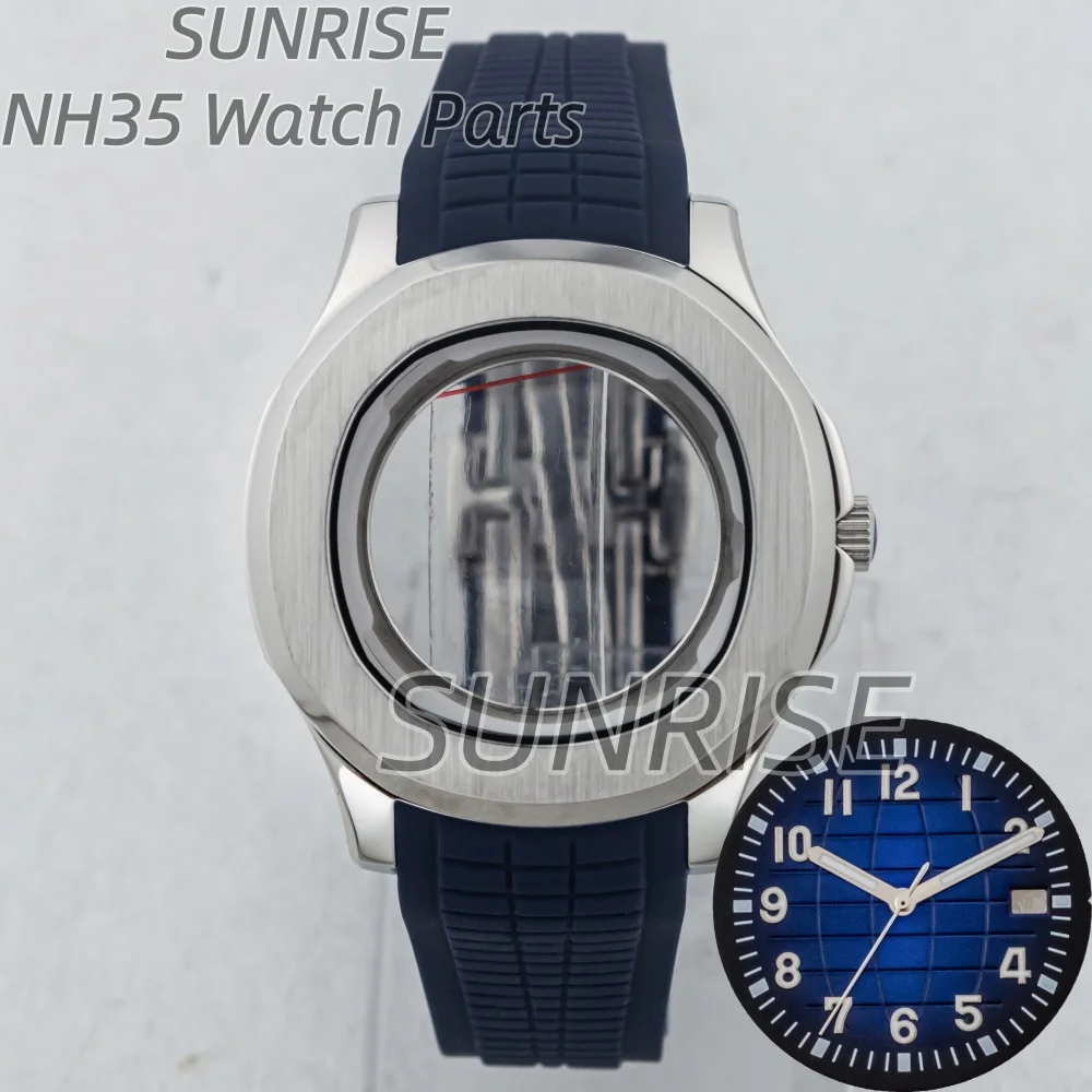 

NH35 Case Strap Rubber Bracelet 42mm Stainless Steel Watch Case Fit AQUANAUT Nautilus NH34 NH36 NH38 Movement 10ATM Waterproof