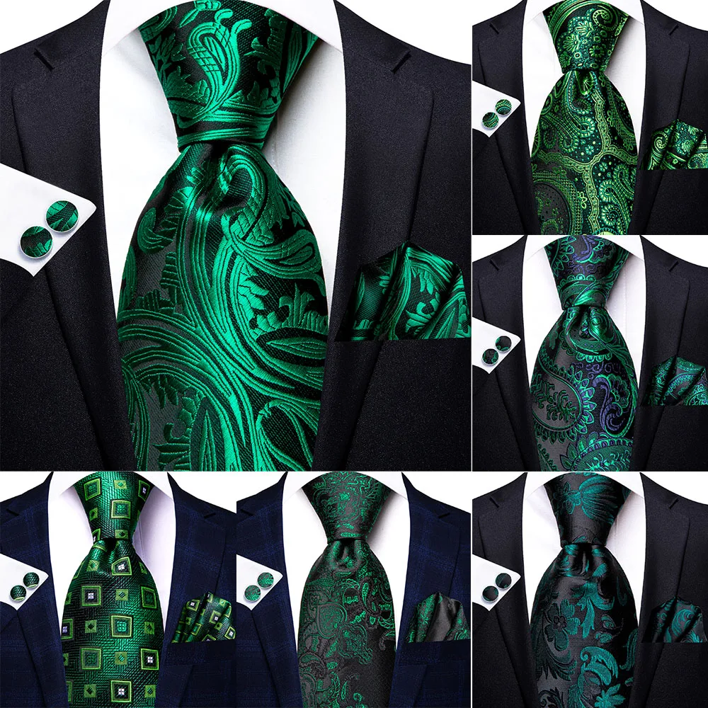 Hi-Tie Design Green Paisley Floral Silk Tie For Men Handky Cufflink Gift Mens Necktie Fashion Business Party Wedding Dropshiping