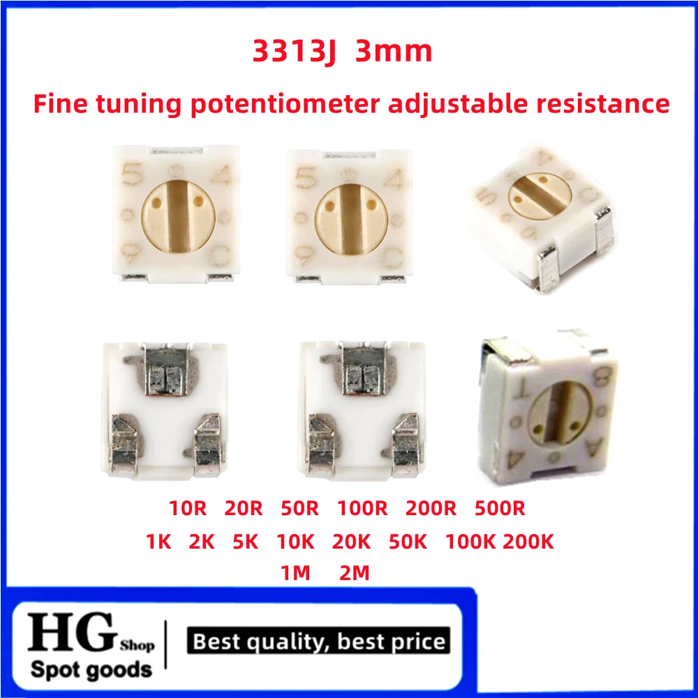 5Pcs 3313J Potentiometer Precision Adjustable Resistor 10 20 50 100 200 500 ohm Resistance1K 2K 5K 10K 20K 50K 100K 200K 500K 1M