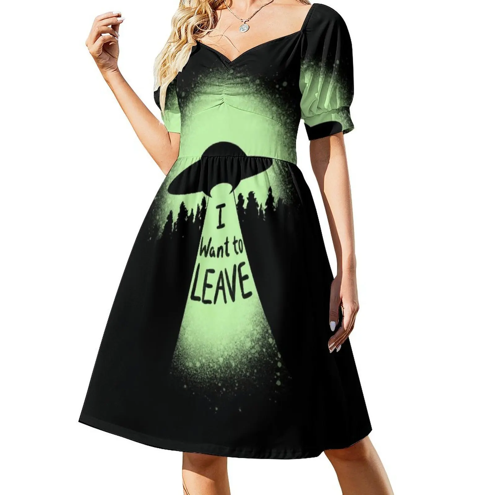 أريد أن أترك فستان الحفلات الأنيق للنساء على شكل حرف A مع خيارات قصيرة/طويلة/بدون أكمام خارج الأرض Ufo طبق طائر #2