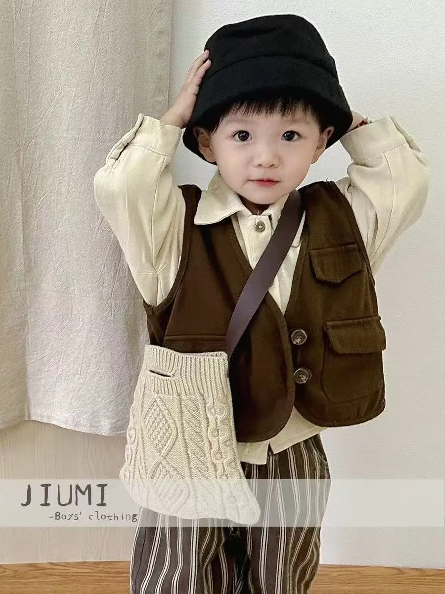 

Children's Clothing Boys Spring and Autumn Suit Male Baby Korean 2025 Autumn New Casual Waist Coat Shirt Three-piece Set Tide