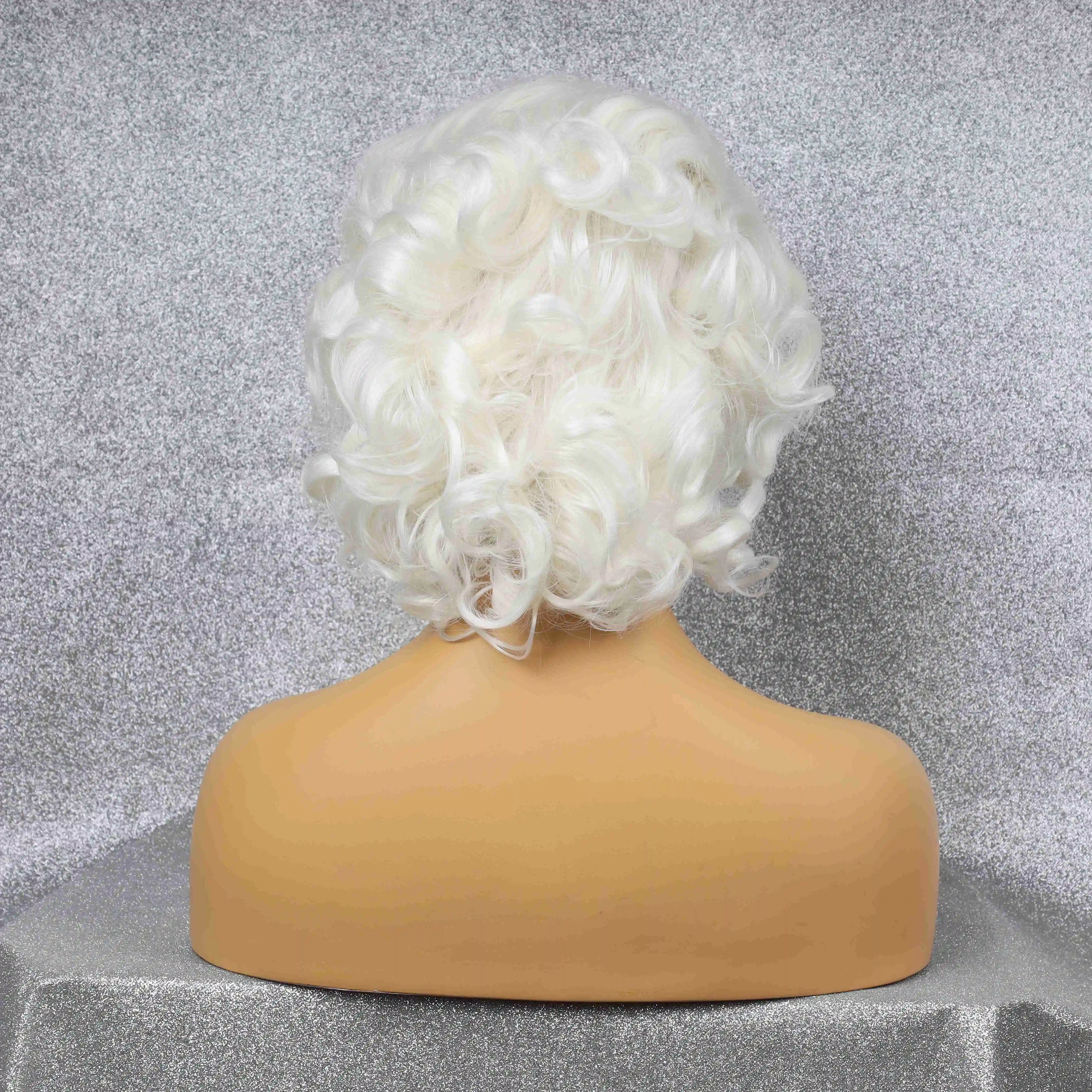 Chemical Fiber Synthetic Wig Short Hair Comfortable Lightweight Breathable Lace Front White Big Wave Wig Prom Fashion Cosplay Wi