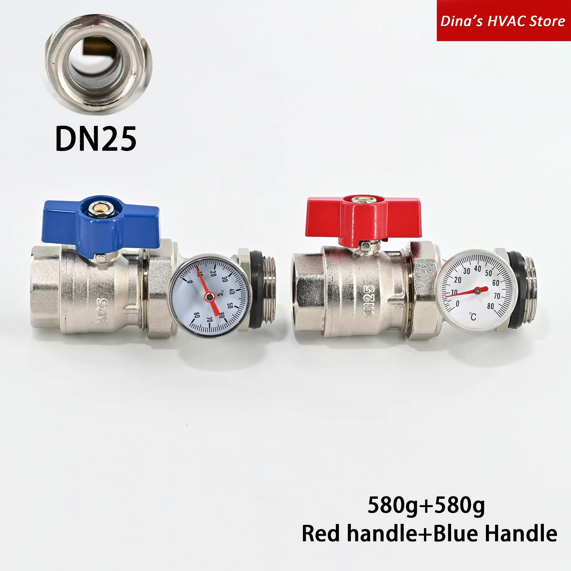 DN25 Full Bore Repairable Straight Progress Ball Valve with Thermometers And Pipe Unions, Underfloor Heating Manifold Accessory