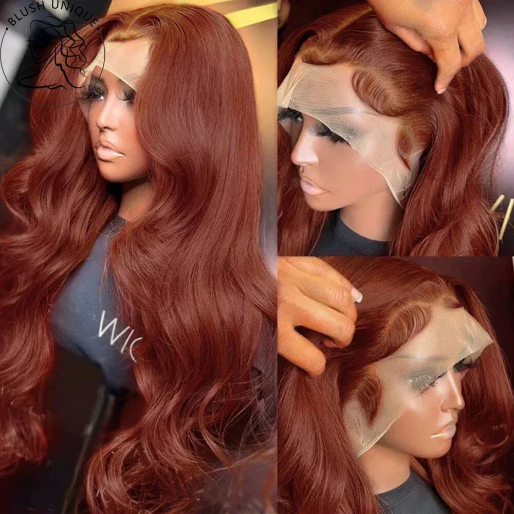 Reddish Brown Body Wave Lace Front Wigs Pre Plucked 180 Density  Auburn Colored Lace Front Wig Synthetic Glueless Wigs For Women