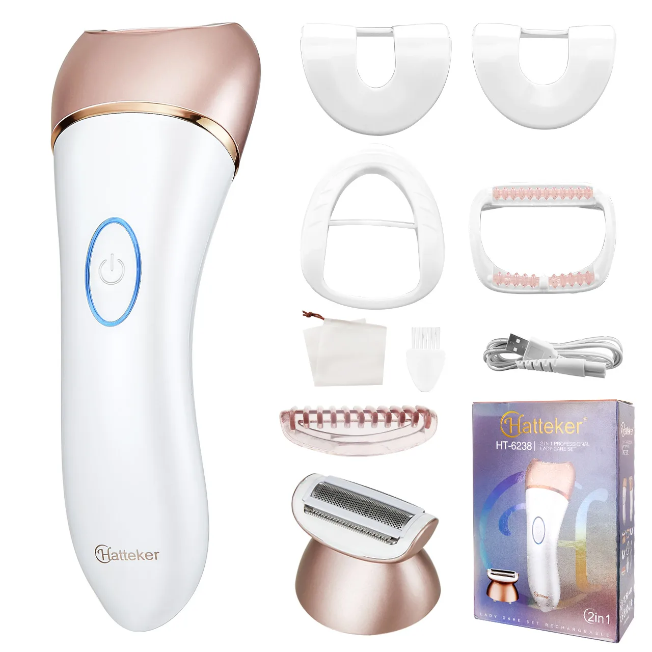 

Hatteker 2-in-1 Epilator Smart IPX6 Waterproof Electric Hair Remover for Women Multi-functional Device USB Charging