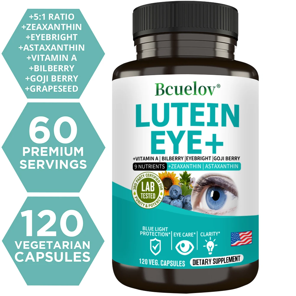 Lutein Eye + Vitamins Zeaxanthin Bilberry Supplement - Retina Eye Lens Health Relieve Eye Strain Dry Eyes & Vision Health Adults