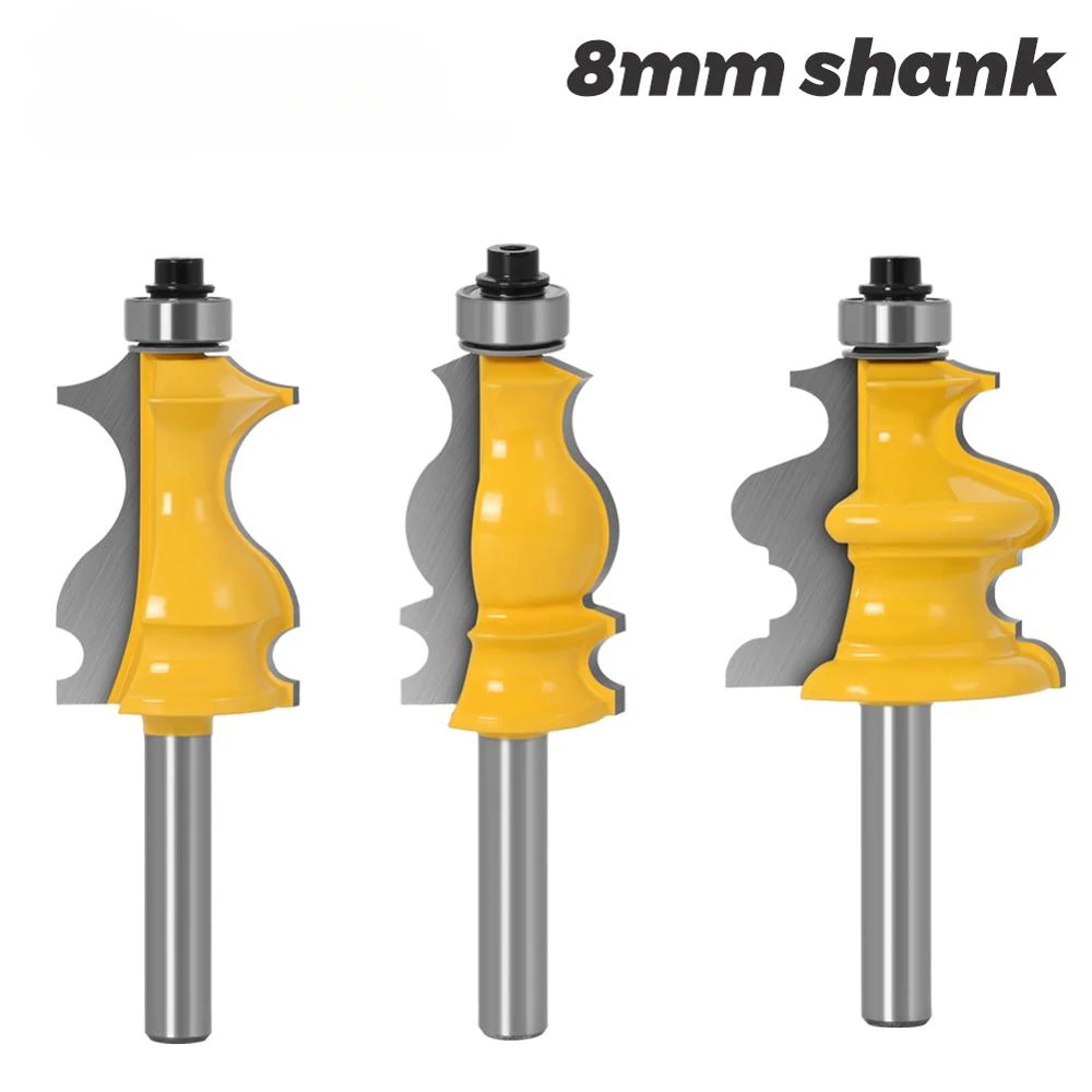 

3PC 8mm Shank Casing & Base Molding Router Bit Set CNC Line knife Woodworking cutter Tenon Cutter for Woodworking Tools