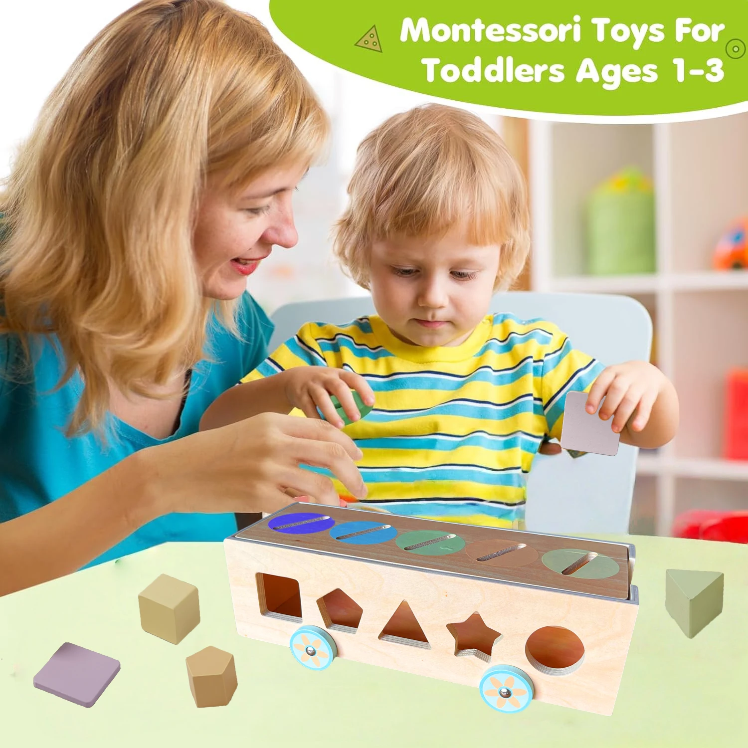 Montessori Toys Color&Shape Sorting Learning Matching Box forToddlers，Wooden Early Learning Toys， Ideal Christmas, Birthday Gift