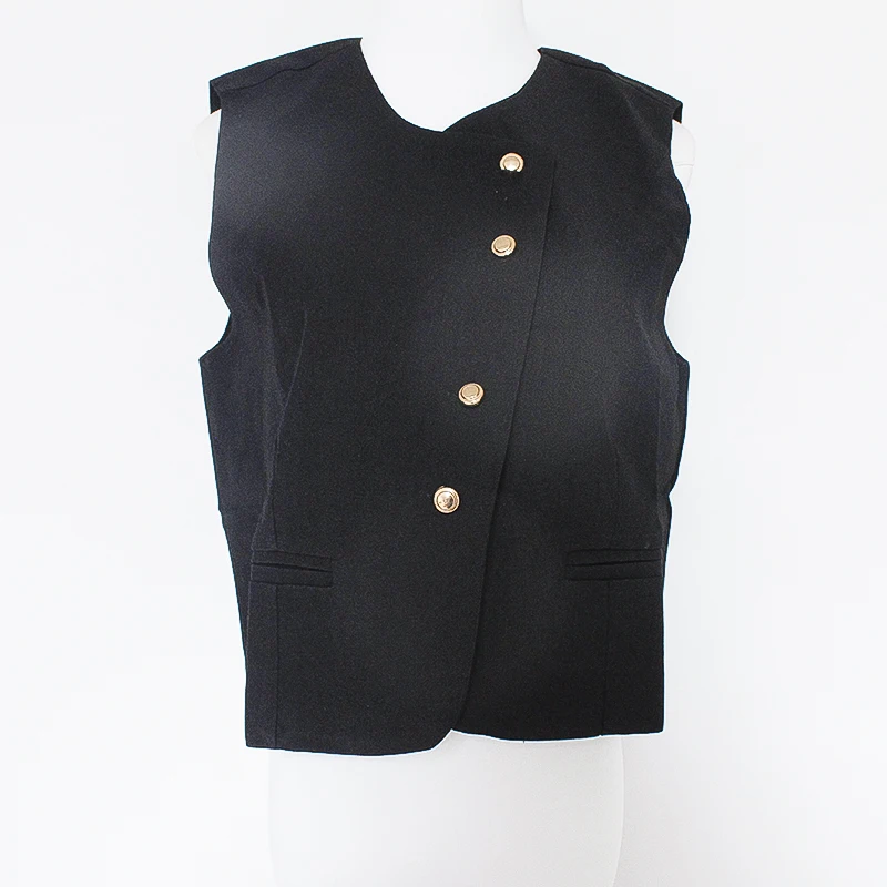 Round necked vest for women in autumn and winter, new top with waistband and slim fit, suit without sleeves, short style