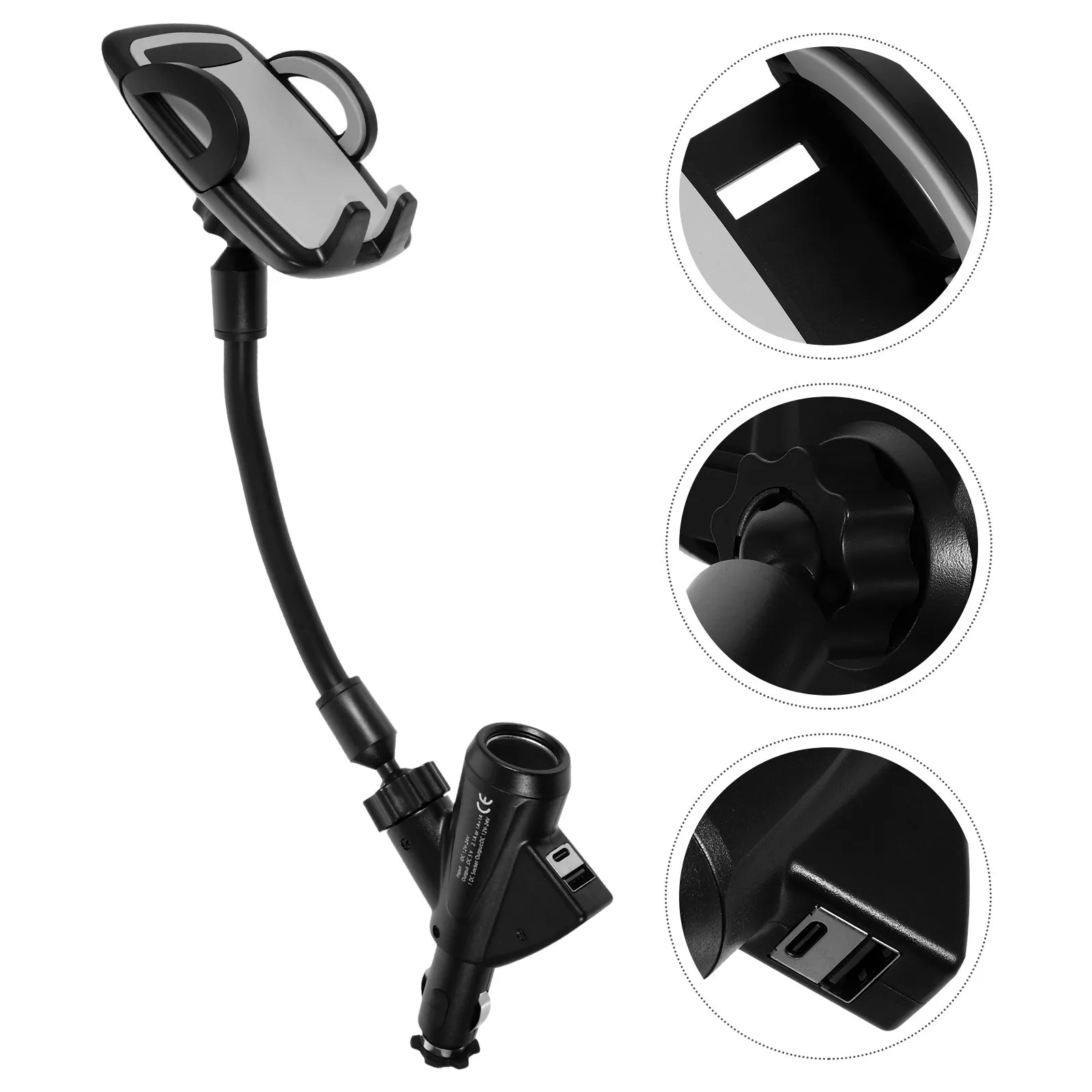 

Car Phone Holder Socket Bracket Dual USB Port Lighter 12V 24V Input 5V Output Soft Anti Scratch Padding ABS PC Materials